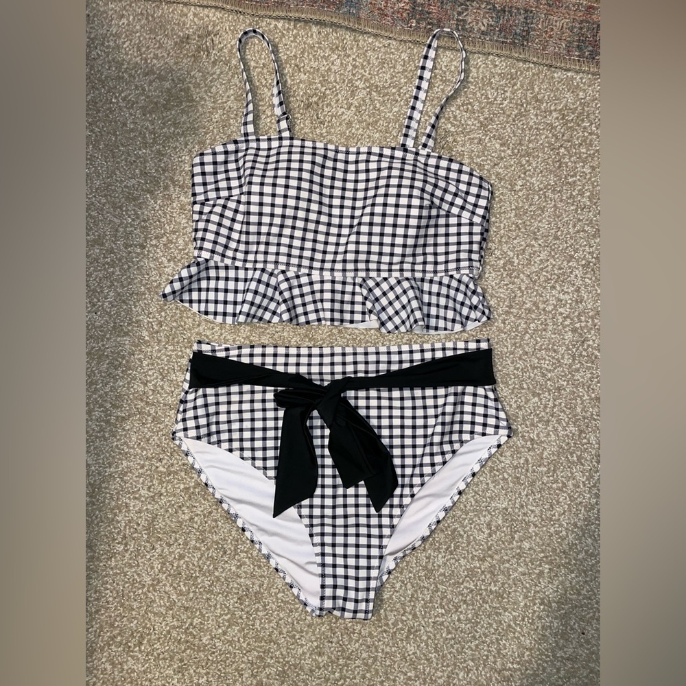 Cupshe Monochrome Checkered Bikini with Bow Detail